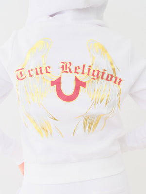 True Religion Sweater Ladies Angelic Wing Zip Hoodie Optic White-True Religion