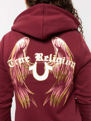 True Religion Sweater Ladies Angelic Wing Zip Hoodie Chocolate Truffle-True Religion