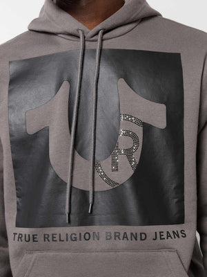 True Religion Sweater Registered Stud Pullover Hoodie Granite Grey-True Religion