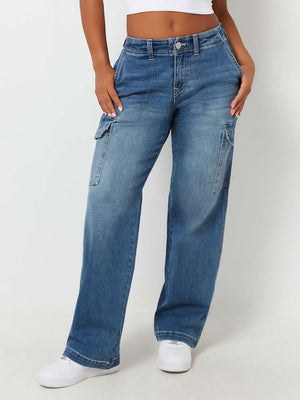 True Religion Ladies Jeans Cargo SN Straight Medium Wintry Wash-True Religion