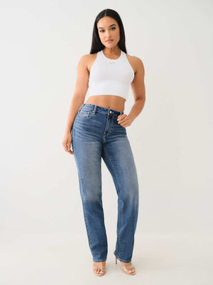 True Religion Jean Ladies Sarah SN High Rise Straight Medium Blizzard Wash-True Religion