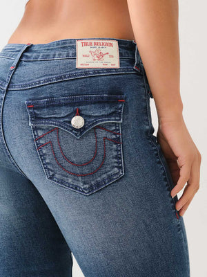 True Religion Jean Ladies Billie SN MR Flap Straight Medium Blizzard Wash-True Religion