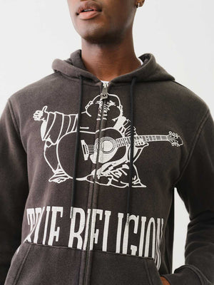 True Religion Sweater Vinatge Crackle Zip Up Hoodie Jet Black-True Religion