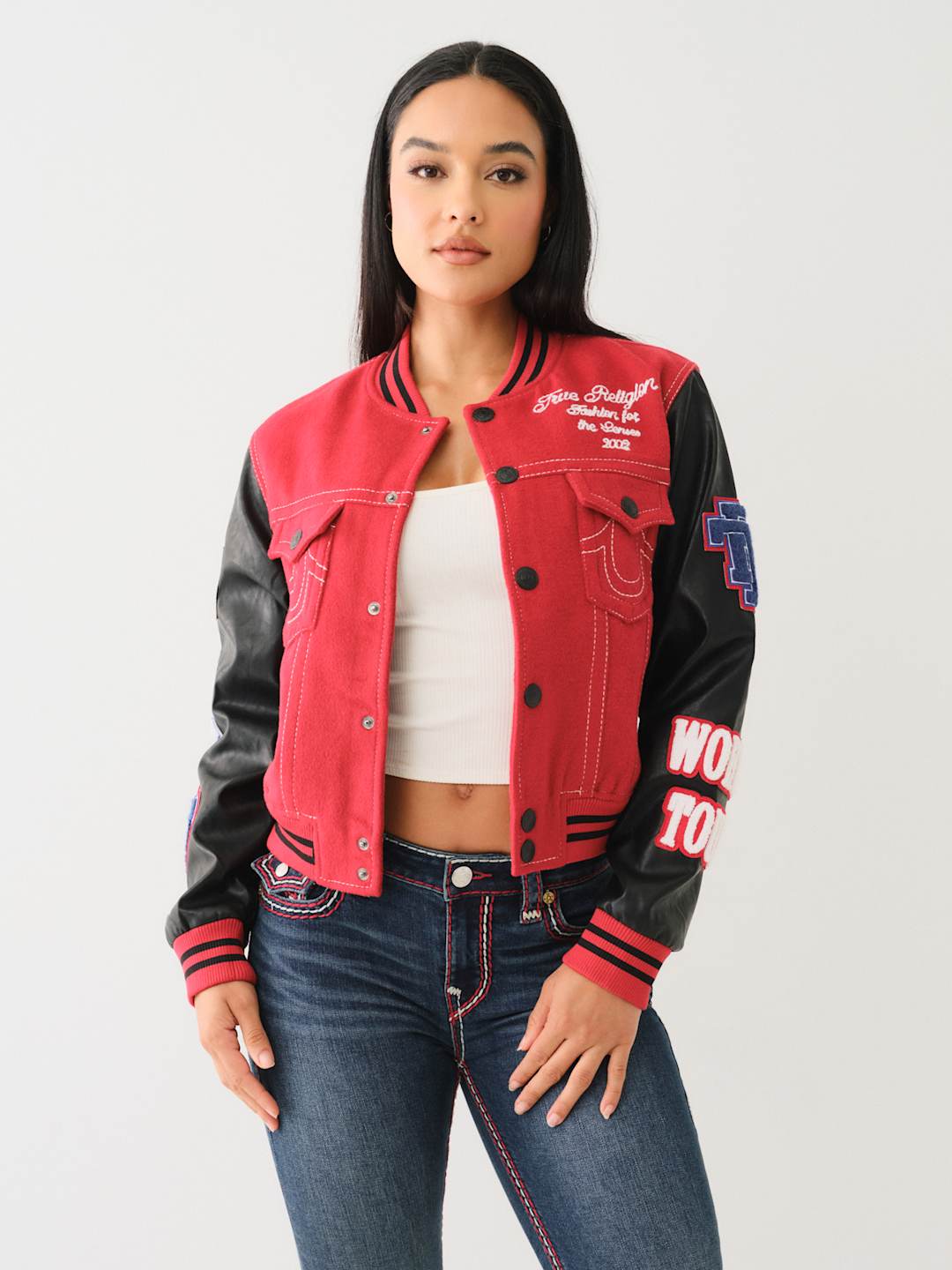 True Religion Ladies Jacket Anniversary Varsity Jacket Apple Red