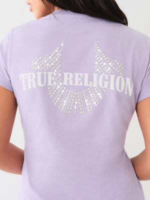 True Religion Crews Studded Horseshoe V Neck Tee Hierloom Lilac-True Religion