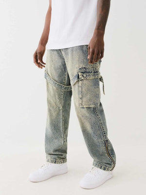 True Religion Jeans Big T Strap Cargo With Zip Elizabeth ST Medium Wash-True Religion