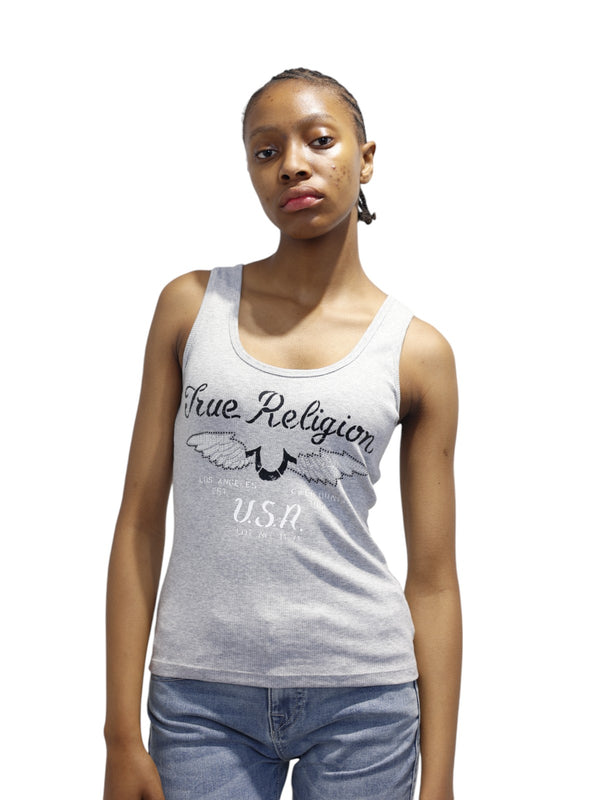 True Religion Crystal Wings Tank Top Heather Grey