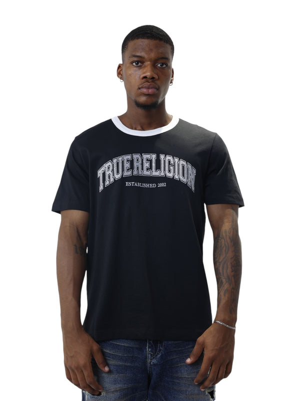 True Religion College T-Shirt Embroidery Ringer Jet Black