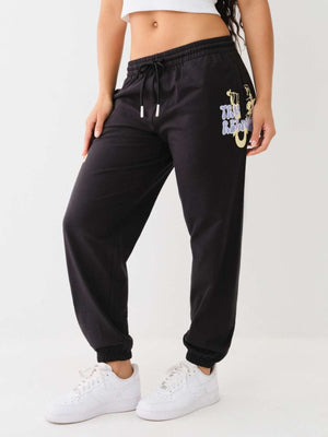 True Religion Track Pants Ladies Fleece Jet Black-True Religion
