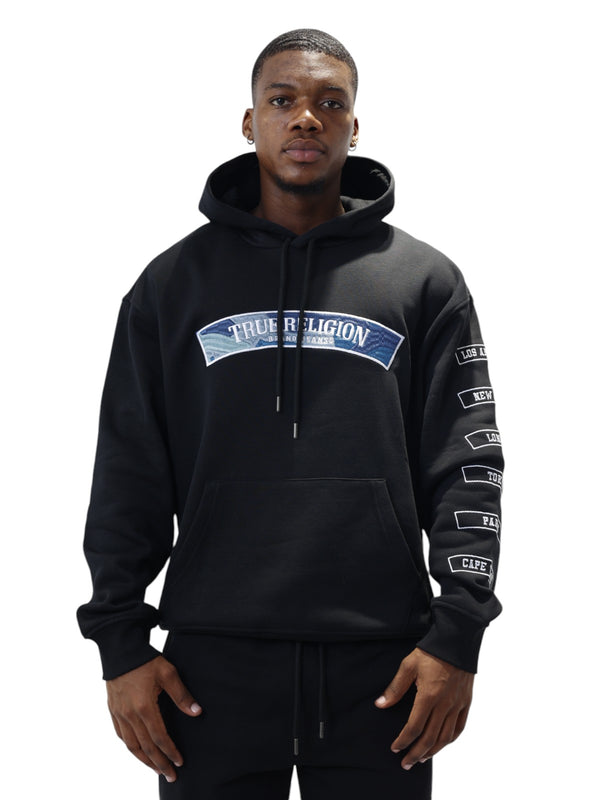 True Religion Relaxed Embro Tab Hoodie Jet Black