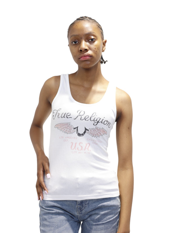 True Religion Crystal Wings Tank Top Optic White