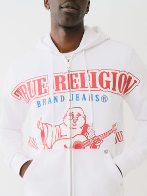 True Religio Raw Exaggerated Hoodie Icon Zip Optic White-True Religion