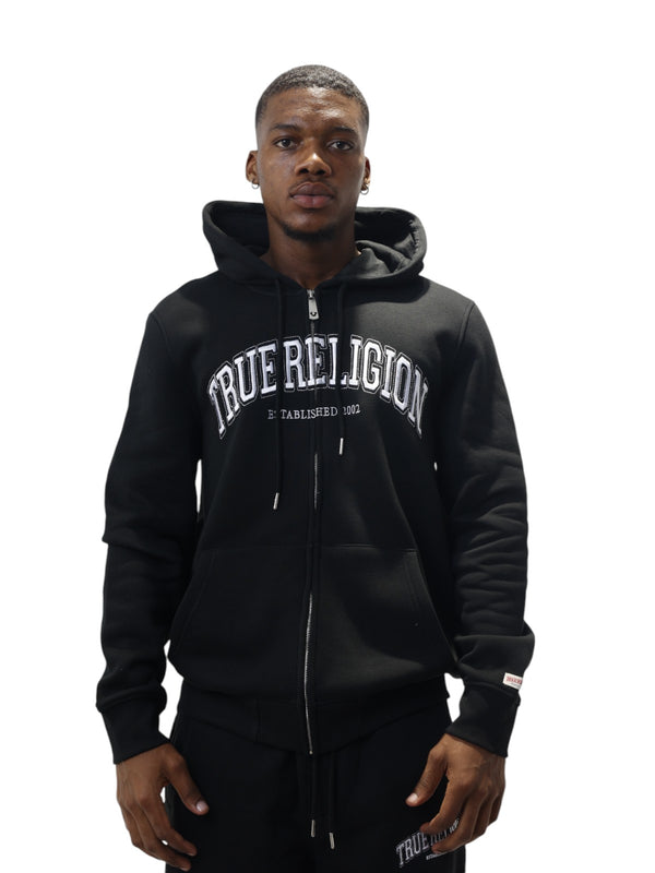 True Religion Jacket Collegiate Embro Zip Hood Jet Black