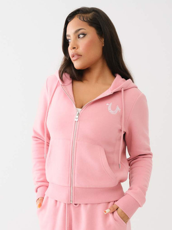 True Religion Classic Sweater Embroidered Zip Hoodie Pink