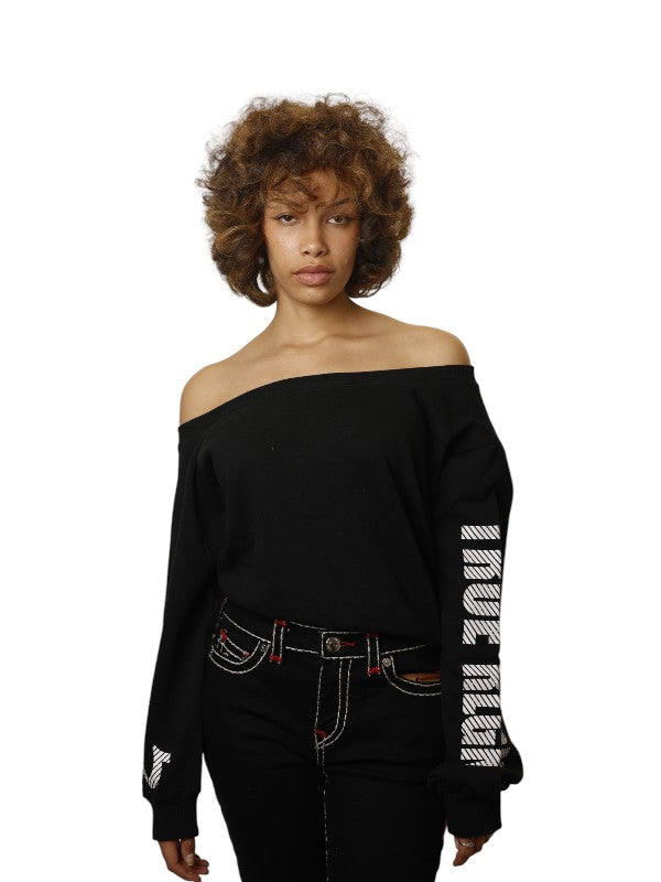 True Religion Off Shoulder Sweater Jet Black