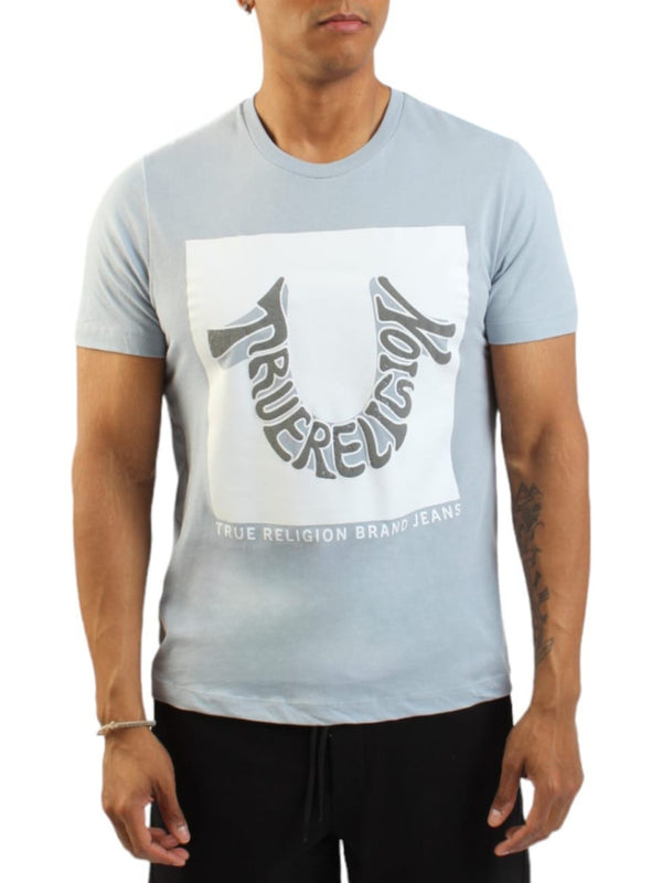 True Religion Horseshoe T-Shirt Warped Logo Powder Blue