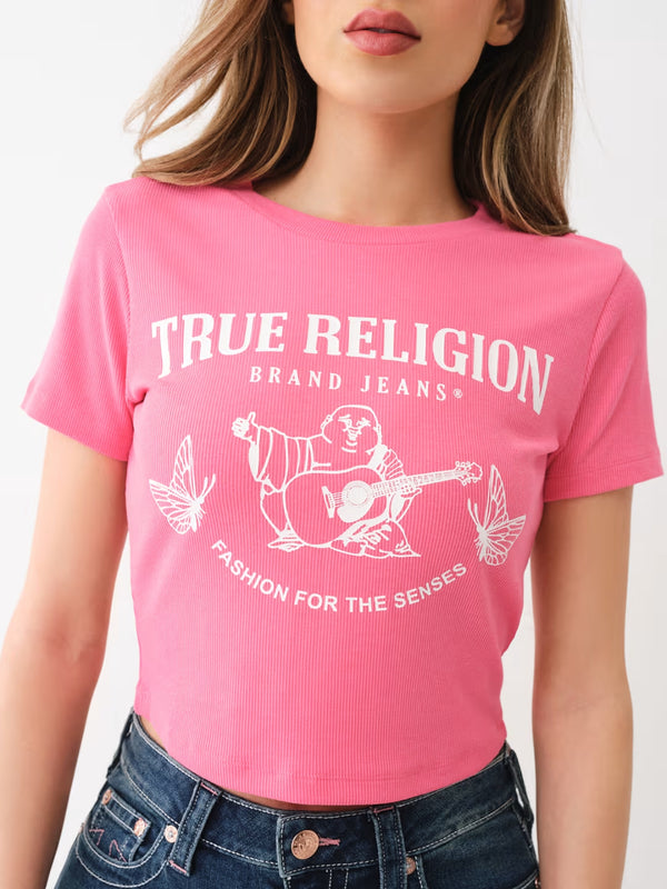 True Religion Buddha T-Shirt Butterfly Hot Pink