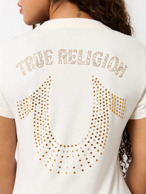True Religion Crystal V-Neck T-Shirt Optic White-True Religion