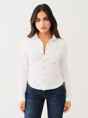 True Religion Contour Shirt Ladies Western Optic White-True Religion