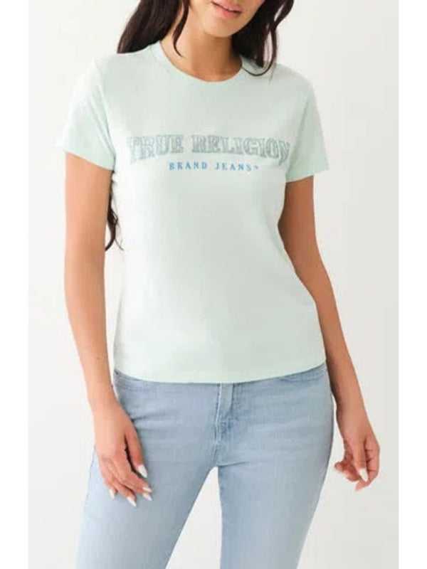 True Religion Ombre T-Shirt Crystal Logo Winter White