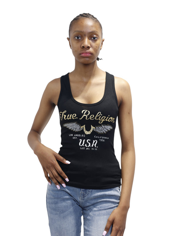 True Religion Crystal Wings Tank Top Jet Black