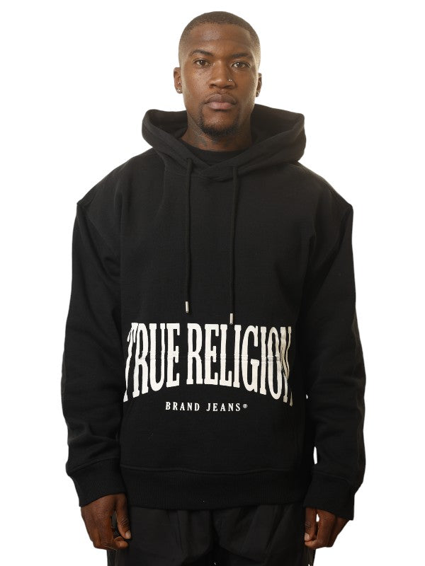 True Religion Relaxed Hoodie Stretch Arch Jet Black