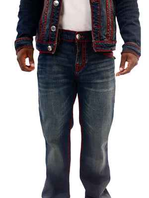True Religion Ricky Jeans Rope Stitch Flap Berlin Dark Wash-True Religion