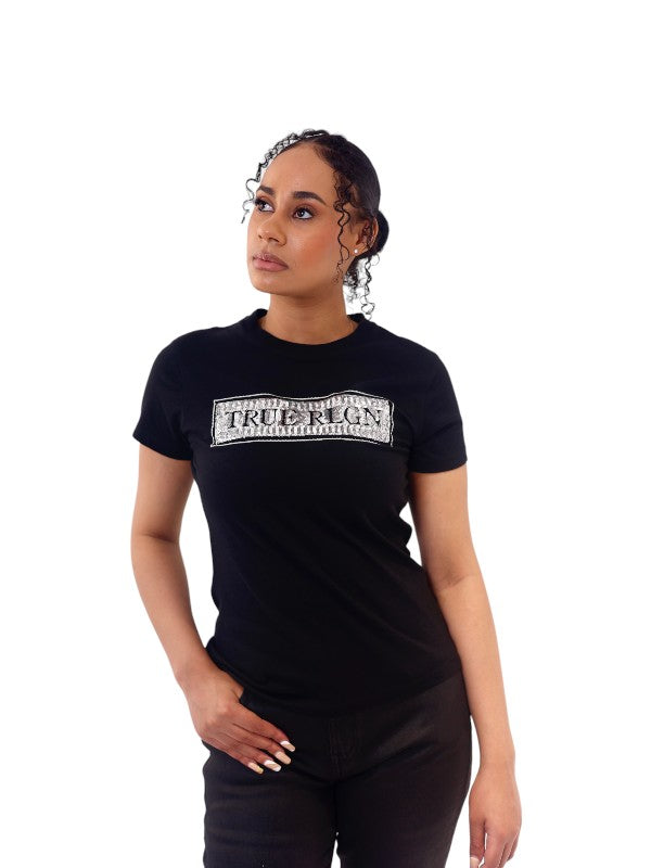 True Religion Sequins T-Shirt Ladies Jet Black