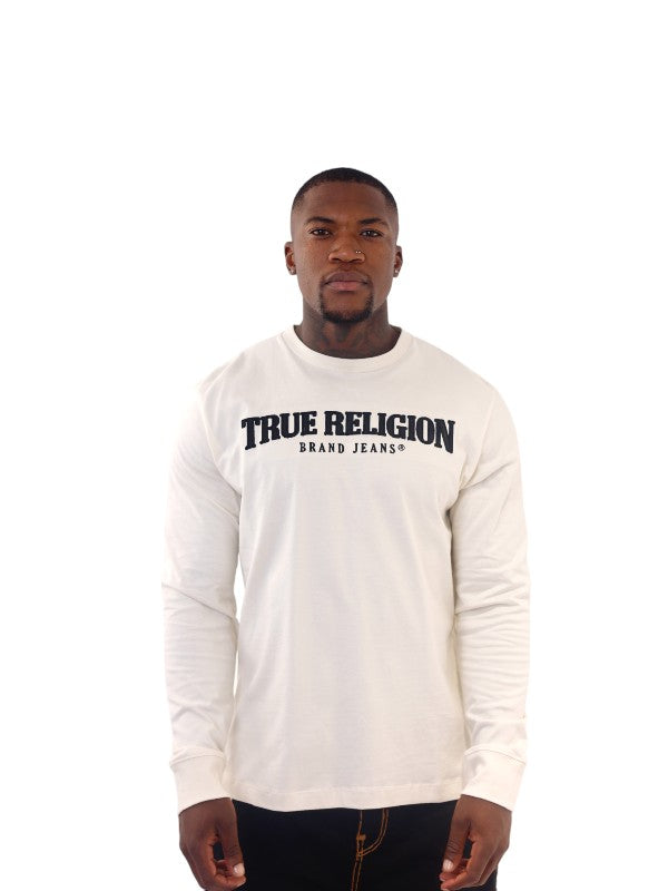 True Religion Relaxed T-Shirt Satin Arch Logo Winter White