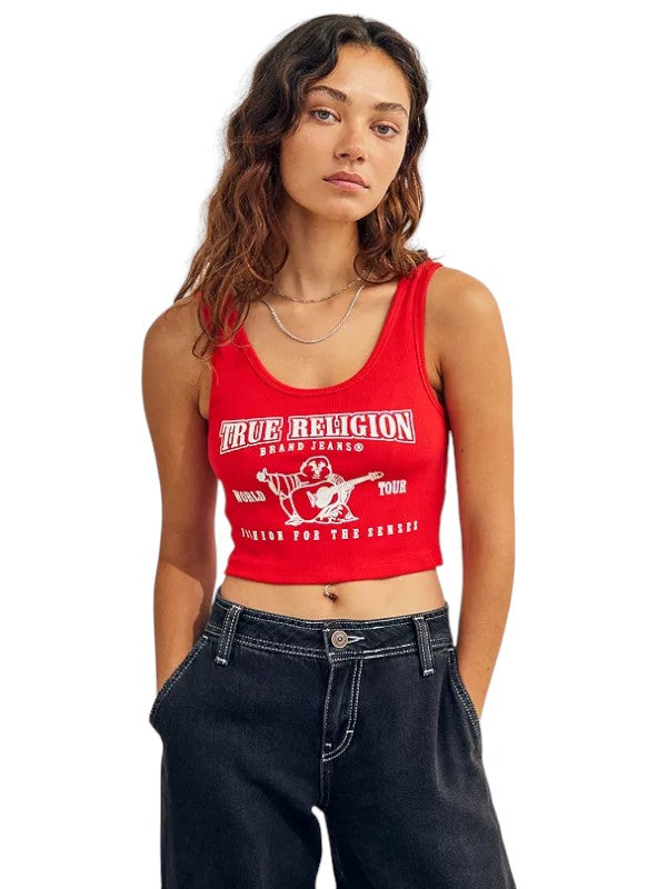 True Religion Crop Tank Ladies Logo Fiery Red