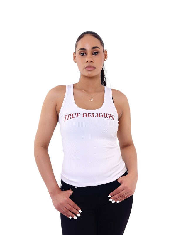 True Religion Tank T-Shirt Arched Logo Optic White