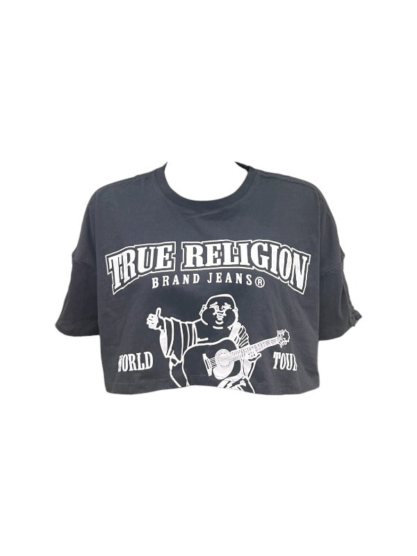True Religion T-Shirt Ladies Bungee Sleeve Buddha Jet Black