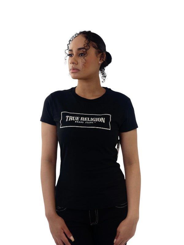True Religion Crysl T-Shirt Ladies Box Logo Jet Black