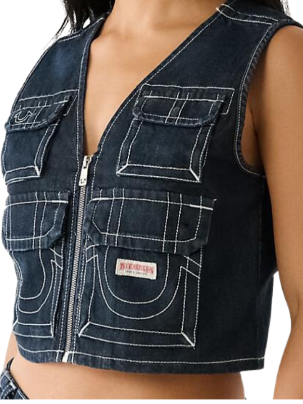 Crop Denim Utility Vest