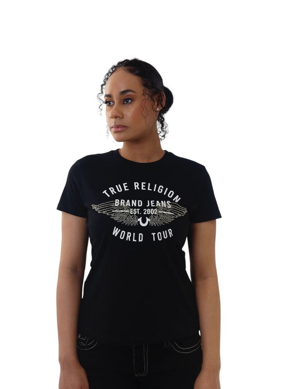 True Religion Retro T-Shirt Crystal Slim Jet Black